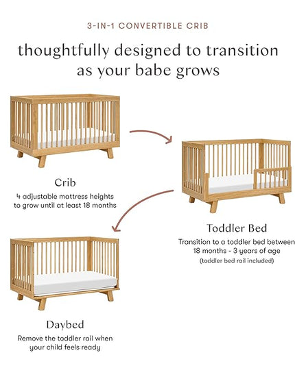 babyletto Hudson 3-in-1 Convertible Crib with Toddler Bed Conversion Kit in Honey, Greenguard Gold Certified - LeafyLoom