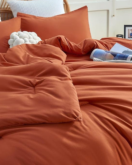 CozyLux Terracotta Comforter Set Twin/Twin XL Size, 2 Pieces Twin Extra Long Solid Burnt Orange Breathable Boho Style Bedding Sets, Luxury Soft Comforter All Season(1 Comforter & 1 Pillowcase) - LeafyLoom