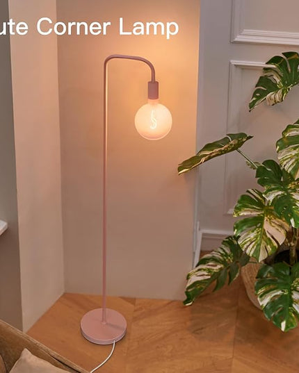 Pink Floor Lamp for Bedroom, Cute Standing Lamp with LED Bulb, Translucent Pink Globe Glass 2700k Warm Lighting. Globe Floor Lamp for Livingroom, Bedroom,Office - LeafyLoom