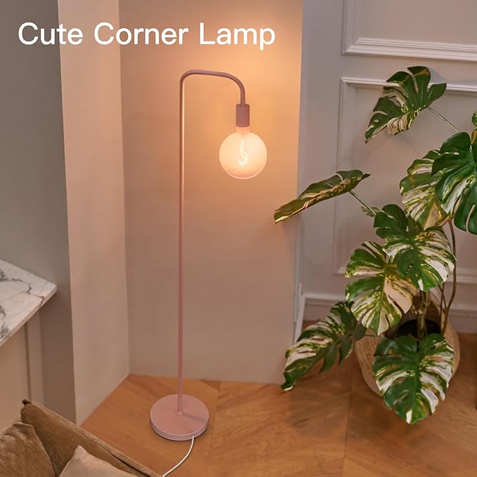 Pink Floor Lamp for Bedroom, Cute Standing Lamp with LED Bulb, Translucent Pink Globe Glass 2700k Warm Lighting. Globe Floor Lamp for Livingroom, Bedroom,Office - LeafyLoom