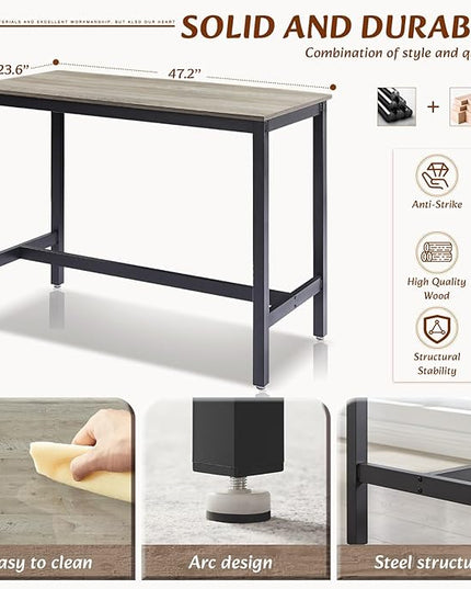 Dining Table Set for 4 Bar Table and Chairs Set, Industrial Counter Height Bar Table Set with 4 PU Upholstered Seat Stools with Backrest & Footrest, for Home & Kitchen Breakfast, Grey - LeafyLoom