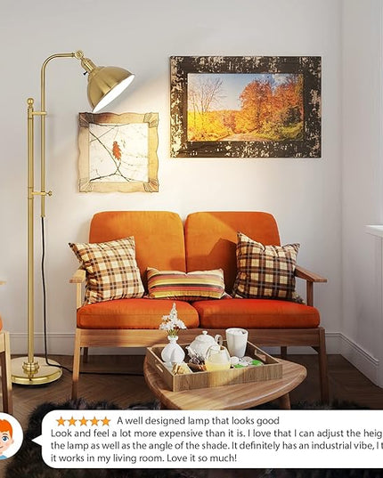 Gold Floor Lamp, 3 Color Temperature Standing Tall Pole Lamps, Adjustable Height & Head Reading Lamp, Industrial Floor lamps for Living Room, Bedroom, Office - LeafyLoom