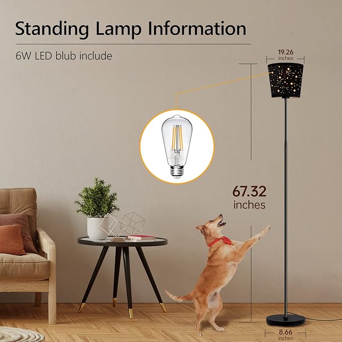 LED Floor Lamp, Standing Lamp for Living Room with Linen Lamp Shade,Adjustable Gooseneck Modern Reading Light,Floor Lamps for Bedroom,Office,Farmhouse,6W LED Bulb Included - LeafyLoom