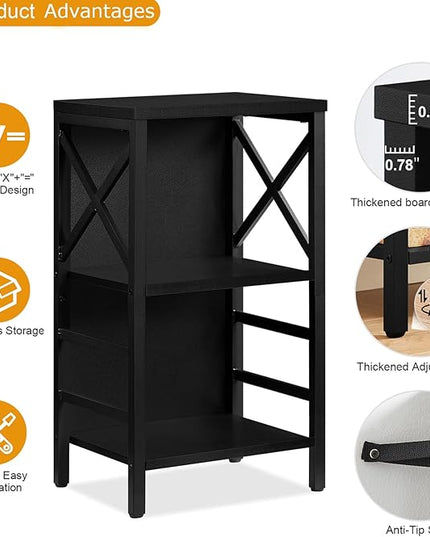Bookcase, Industrial Small Bookshelf,3-Tier Bookcase Storage Organizer, Small Book Shelf for Small Spaces, Living Room, Bedroom and Home Office, Black - LeafyLoom