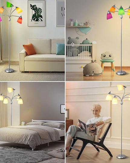 DINGLILIGHTING Floor Lamp Tall for Room: Flexible Gooseneck Floor Lamps Standing for Bedroom Home Office - Modern Floor Lights Silver 5-Light - LeafyLoom