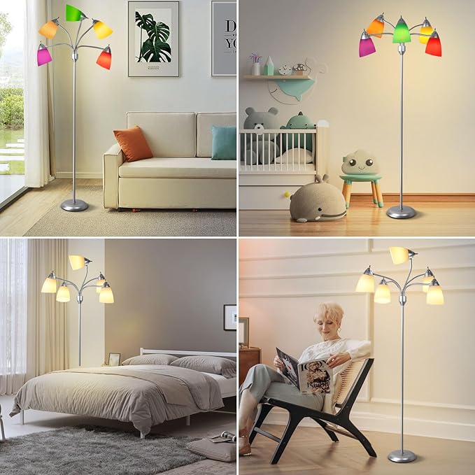 DINGLILIGHTING Floor Lamp Tall for Room: Flexible Gooseneck Floor Lamps Standing for Bedroom Home Office - Modern Floor Lights Silver 5-Light - LeafyLoom
