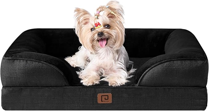 EHEYCIGA Orthopedic Dog Bed for Small Dogs, Waterproof Memory Foam Small Dog Beds with Sides, Non-Slip Bottom and Egg-Crate Foam Medium Dog Couch Bed with Washable Removable Cover, Black EHEYCIGA