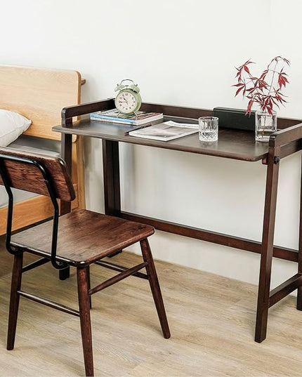 Computer Desk, Foldable Desk, Home Office Desks, Solid Wood Writing Desk, Mid Century Modern Desks, Oak Study Table, Folding Desks for Small Spaces, 39.4 W x 27.6 H x 13.6 D Inches, Walnut - LeafyLoom