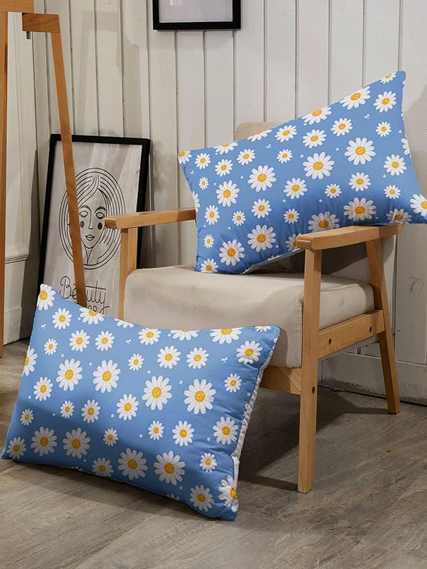 Datura home Flower Comforter Set Blue Daisy Floral Printed Pattern Quilt Bedding with 1 and 2 Pillowcases for Girls Women Bedroom All Season(Blue Queen) Queen 90x90inches - LeafyLoom