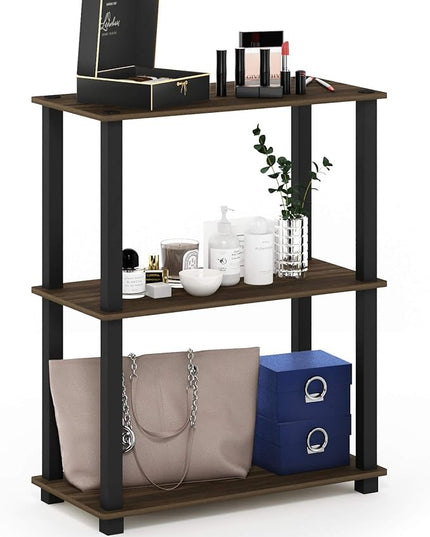 Furinno Turn-S-Tube 3-Tier Compact Multipurpose Shelf Display Rack with Square Tube, Columbia Walnut/Black - LeafyLoom