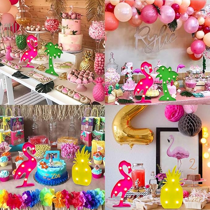 AceList Tropical Luau Party Supplies Flamingos Palm Trees Sign Light for Hawaiian Themed Party Decoration Birthday Bedroom Wall Decor Table Centerpieces - LeafyLoom