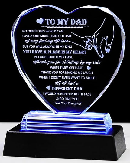 Movdyka to My Dad Fathers Day Glass Keepsake Gifts for Dad from Daughter with LED Base, Birthday Unique Gifts for Dad Who Wants Nothing Meaningful Present for Father on Christmas Thanksgiving Day - LeafyLoom