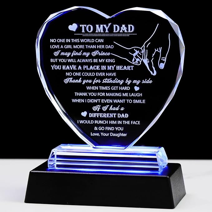 Movdyka to My Dad Fathers Day Glass Keepsake Gifts for Dad from Daughter with LED Base, Birthday Unique Gifts for Dad Who Wants Nothing Meaningful Present for Father on Christmas Thanksgiving Day - LeafyLoom