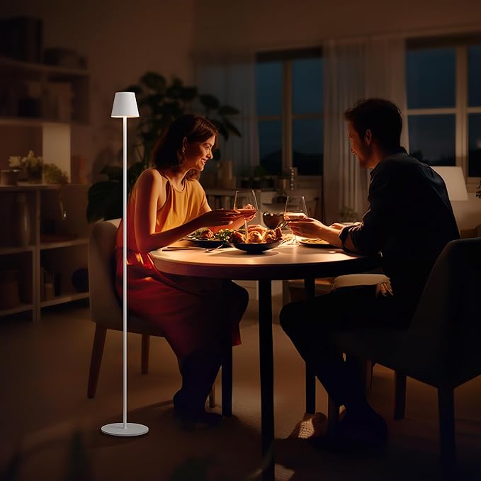 KDG Modern Cordless Floor Lamp, Portable LED Corner Stand Lamp, 5000mAh Battery Operated, Stepless Dimmable Adjustable Height lighting for Living room, Bedroom, Outdoor, Office, Night Light(White) - LeafyLoom