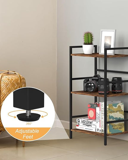 CADUKE 3 Tier Bookshelf Industrial Small Bookcase Wood and Metal Book Shelf Rustic Etagere Bookshelf Brown Bookshelves with Storage for Home Office Living Room Bedroom - LeafyLoom