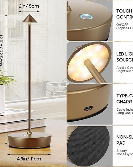 2Pack Cordless Table Lamp Rechargeable , Portable Outdoor LED Table Lamp Waterproof 6000mAh Battery Desk Lamp, 3 Color Stepless Dimming Table Light for Restaurant/Bedroom/Bar/Outdoor Party/Camping - LeafyLoom