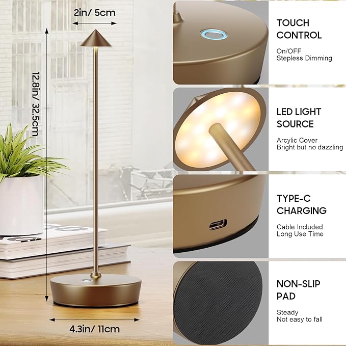 2Pack Cordless Table Lamp Rechargeable , Portable Outdoor LED Table Lamp Waterproof 6000mAh Battery Desk Lamp, 3 Color Stepless Dimming Table Light for Restaurant/Bedroom/Bar/Outdoor Party/Camping - LeafyLoom