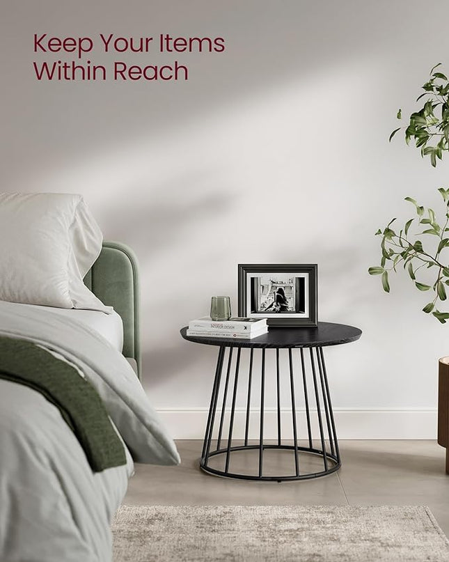 VASAGLE Round Coffee Tables, Set of 2, Modern Circle Side Tables with Steel Frame, for Living Room, Bedroom, Ebony Black ULCT045B56 - LeafyLoom