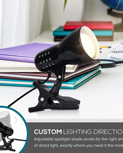 Catalina Lighting 24290-000 Adjustable LED Mini Clip Reading Lamp, Multipurpose Clip Lamp for Office, Dorm, or Bedroom, Smart Home Compatible, LED Bulb Included, 5", Black - LeafyLoom