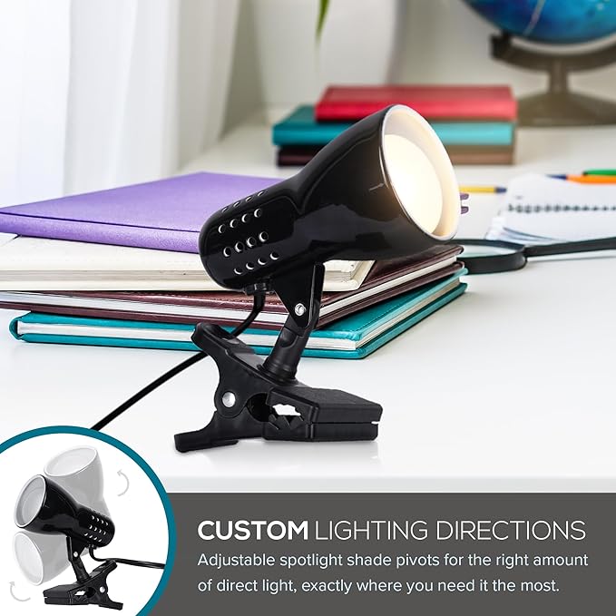 Catalina Lighting 24290-000 Adjustable LED Mini Clip Reading Lamp, Multipurpose Clip Lamp for Office, Dorm, or Bedroom, Smart Home Compatible, LED Bulb Included, 5", Black - LeafyLoom