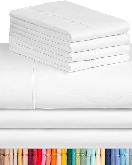 LuxClub 7 PC Split King Sheet Set, Breathable Luxury Bed Sheets, Deep Pockets 18" Eco Friendly Wrinkle Free Cooling Sheets Machine Washable Hotel Bedding Silky Soft - White Split King - LeafyLoom
