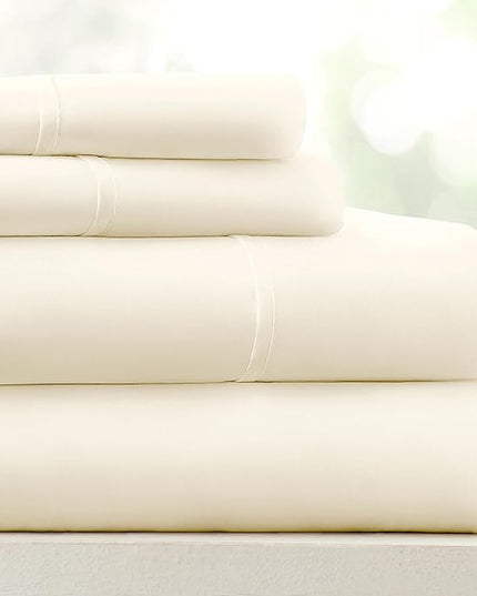 Linen Market Bed Sheets for Queen Size Bed (Ivory) - Sleep Better Than Ever with These Soft and Cooling Queen Sheets - Deep Pocket Fits 16" Thick Beds - 4 Piece Queen Sheet Set - LeafyLoom