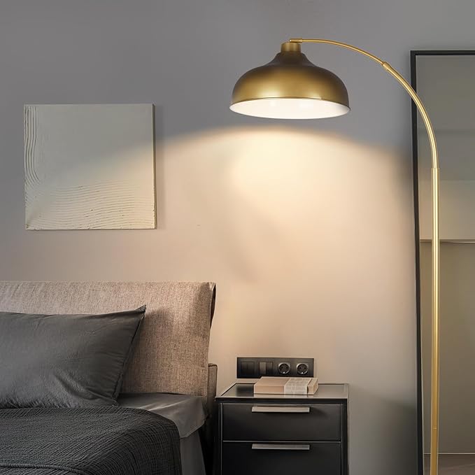 Modern Arc Floor Lamp for Living Room, 16 Inch Large Dome Arch Dimmable Standing Light with Remote, Industrial Tall Arched Reading Lamps Hanging Metal Shade for Bedroom, Office, Over Couch,JE-F231218 - LeafyLoom