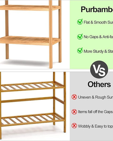 4 Tier Bamboo Shelf, Freestanding Book Shelf Bookcase Storage Rack for Bathroom Kitchen Living Room - LeafyLoom