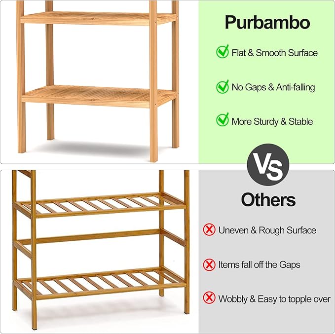 4 Tier Bamboo Shelf, Freestanding Book Shelf Bookcase Storage Rack for Bathroom Kitchen Living Room - LeafyLoom