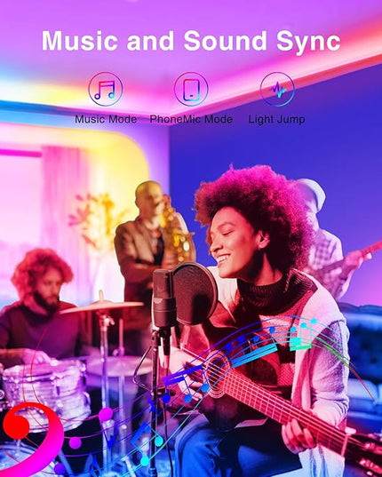 TJOY 100ft Bluetooth LED Strip Lights, Music Sync LED Lights Strip, RGB Color Changing LED Lights with Remote,Smart Phone APP Control, LED Lights for Bedroom,TV,Room DIY (APP+Remote +Mic) TJOY