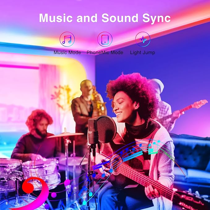 TJOY 100ft Bluetooth LED Strip Lights, Music Sync LED Lights Strip, RGB Color Changing LED Lights with Remote,Smart Phone APP Control, LED Lights for Bedroom,TV,Room DIY (APP+Remote +Mic) TJOY
