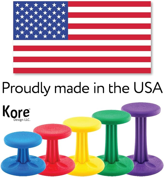 Kore Kids Junior Wobble Chair - Flexible Seating Stool for Classroom, Elementary School, ADD/ADHD - Made in The USA - Junior- Age 8-9, Grade 3-4, Black (16in) - LeafyLoom
