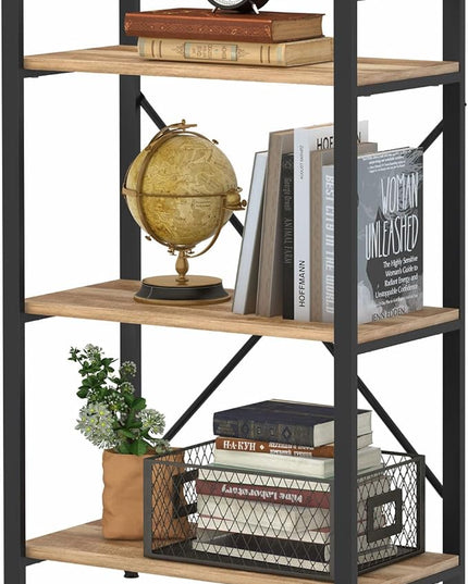 BON AUGURE Industrial 3 Tier Bookshelf, Rustic Small Book Shelves for Small Spaces, Short Wood Metal Etagere Bookcase for Living Room, Bedroom and Office (Vintage Oak) - LeafyLoom