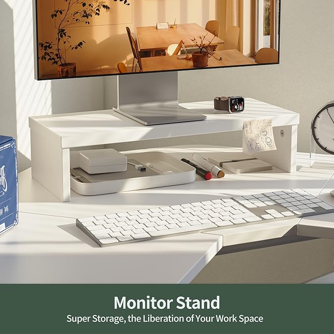 FEZIBO Corner Standing Desk, 48 Inches L Shaped Standing Desk, Electric Stand Up Corner Desk, Home Office Sit Stand Desk with White Top and White Frame - LeafyLoom