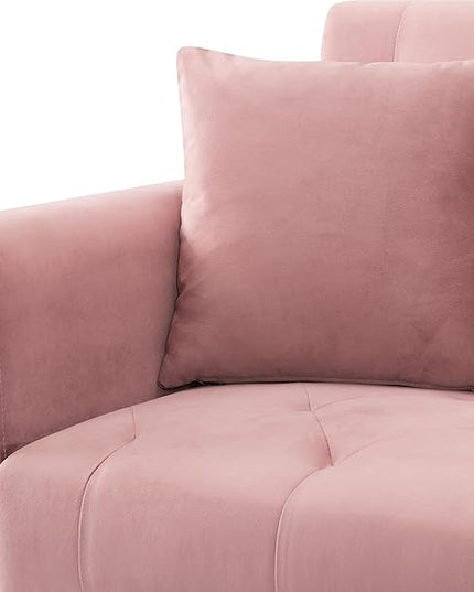 Living Room Furniture Sets 72.4" Mid-Century Modern Tufted Loveseat Sofa with Cup Holder/2 Pillows/Adjusting Backrest Small Comfy Couch for Bedroom, Apartment,Home Office, Sofá, Pink-1 - LeafyLoom