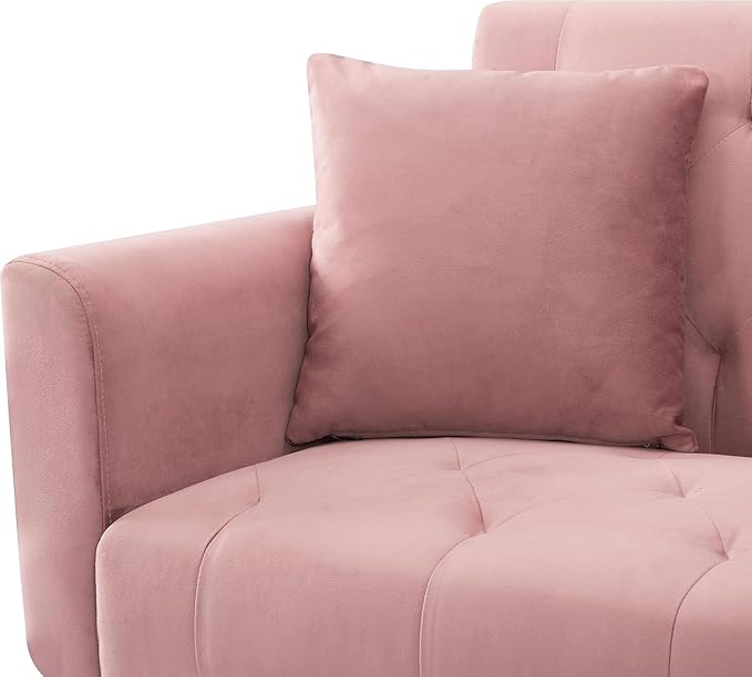 Living Room Furniture Sets 72.4" Mid-Century Modern Tufted Loveseat Sofa with Cup Holder/2 Pillows/Adjusting Backrest Small Comfy Couch for Bedroom, Apartment,Home Office, Sofá, Pink-1 - LeafyLoom