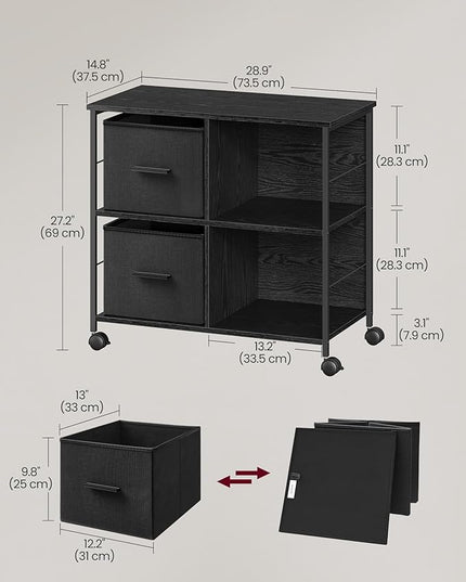 VASAGLE File Cabinet with 2 Drawers, Bookcase, Cube Storage Shelf, Printer Stand, for A4, Letter-Size Files, Hanging File Folders, Home Office, Ebony Black UOFC057B56 - LeafyLoom
