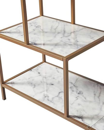 Teamson Home Marmo Sideboard Storage Cabinet TV Stand with Faux Marble Top for Livingroom Home and Office, 32 Inch Height, Brass - LeafyLoom