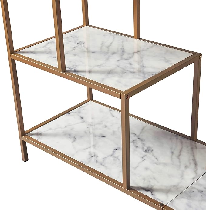 Teamson Home Marmo Sideboard Storage Cabinet TV Stand with Faux Marble Top for Livingroom Home and Office, 32 Inch Height, Brass - LeafyLoom
