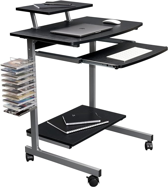 Techni Mobili Compact Computer Cart with Storage, Espresso - LeafyLoom