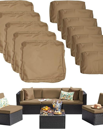ClawsCover 12Pack Outdoor Seat and Back Cushions Replacement Covers Fit for 6Pieces 5-Seater Wicker Rattan Patio Furniture Conversation Set Sectional Couch Chairs,Taupe-Include Cover Only - LeafyLoom