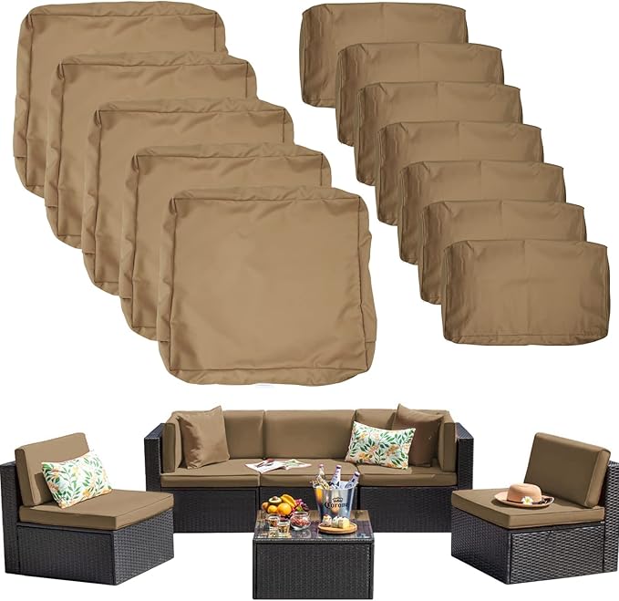 ClawsCover 12Pack Outdoor Seat and Back Cushions Replacement Covers Fit for 6Pieces 5-Seater Wicker Rattan Patio Furniture Conversation Set Sectional Couch Chairs,Taupe-Include Cover Only - LeafyLoom