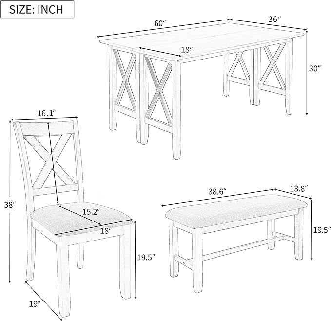 Dining Table Set for 6, 6-Piece Foldable Dining Room Set, Solid Wood Foldable Table and 4 Chairs with Bench for Dining Room, Living Room, Espresso - LeafyLoom