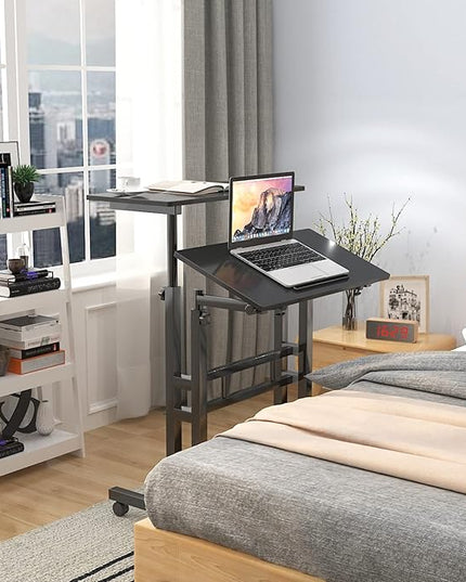 soges 23.6inches Height Adjustable Desk Laptop Desk on The Wheels, Rolling Stand Up Desk Computer Desk Adjustable Standing Desk Sit and Stand Desk Portable Laptop Table, Black - LeafyLoom