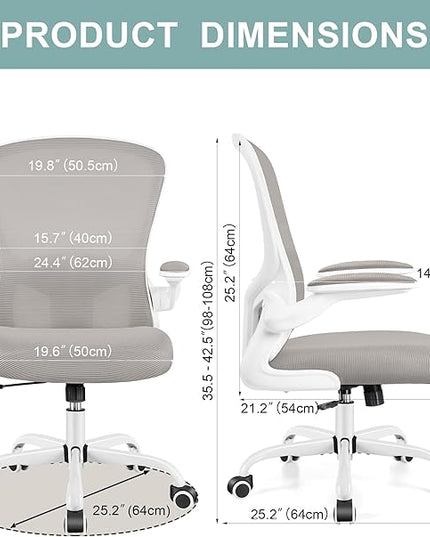 Ergonomic Office Chair, Lumbar Support Desk Chair with Flip-up Armrest and Breathable Mesh, Height Adjustable Swivel Office Chair LightGray - LeafyLoom