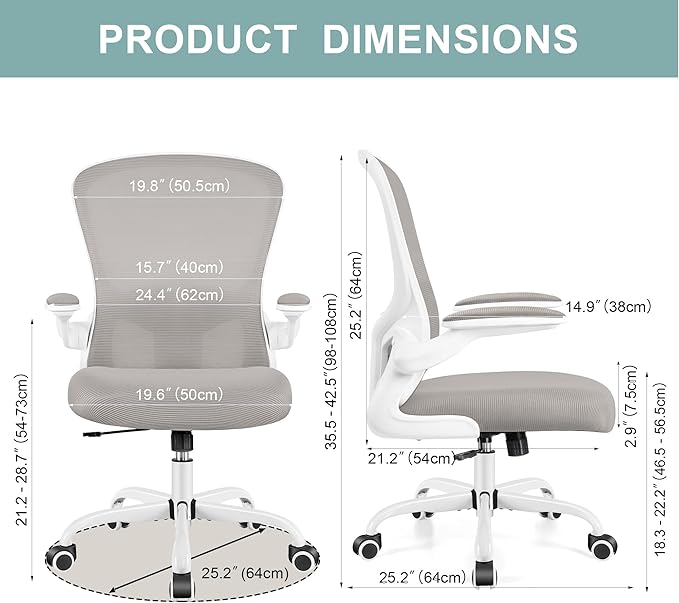 Ergonomic Office Chair, Lumbar Support Desk Chair with Flip-up Armrest and Breathable Mesh, Height Adjustable Swivel Office Chair LightGray - LeafyLoom