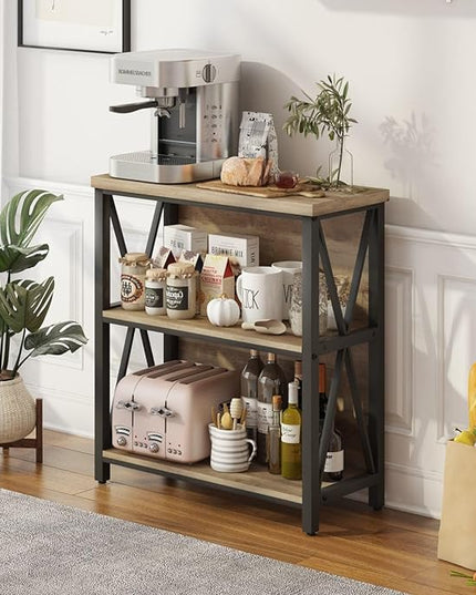 FATORRI Small Bookcase, Wood and Metal Low Short Bookshelf, Industrial Book Case and Rustic Book Shelf for Small Space (Rustic Oak) - LeafyLoom