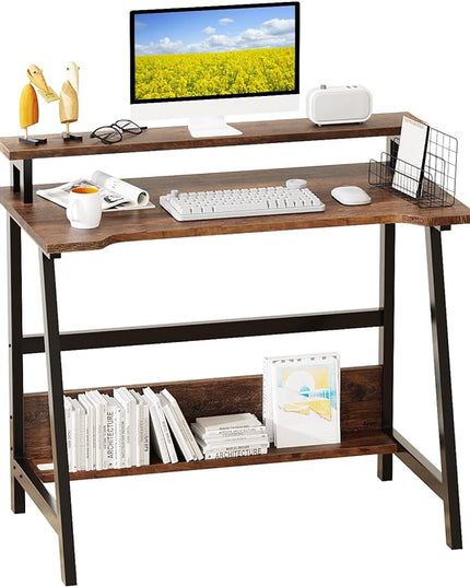 Computer Home Office Desk, 31.5" Desk for Small Spaces with Storage Shelf,Small Computer Desk with Monitor and Bookshelf, Modern Simple Style Laptop Desk - LeafyLoom