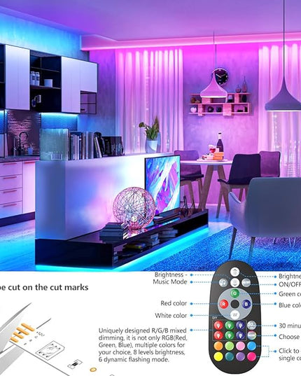 Nexillumi Led Lights for Bedroom 100ft Music Sync Color Changing Led Strip Lights Smart with Remote and App Control Built-in Mic for Party Home Room Decor Luces LED para Cuarto Nexillumi