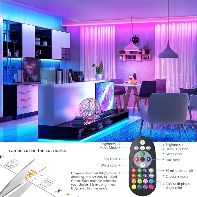 Nexillumi Led Lights for Bedroom 100ft Music Sync Color Changing Led Strip Lights Smart with Remote and App Control Built-in Mic for Party Home Room Decor Luces LED para Cuarto Nexillumi